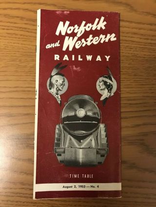 Norfolk & Western Vintage Railway Railroad Train Timetable August 2,  1953