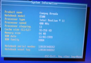 VINTAGE Compaq Armada E500 Notebook (Intel Pentium II 400MHz) Boot to BIOS 2