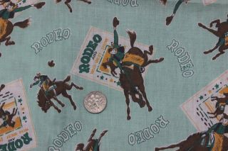 Vintage Cotton Rodeo Bucking Bronco Cowboy Western Fabric C1950