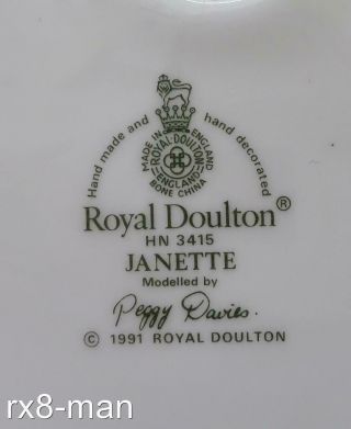 VINTAGE ROYAL DOULTON FIGURINE FIGURE JANETTE HN 3415 BY PEGGY DAVIES 7