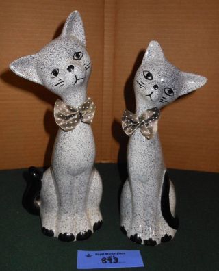 Vintage Mid - Century Pair Siamese Ceramic Cat Figurines Long Neck Tall