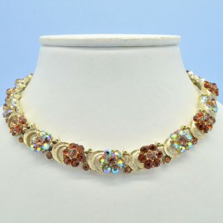 Vintage Necklace Coro 1950s Amber Aurora Borealis Crystal Goldtone Jewellery