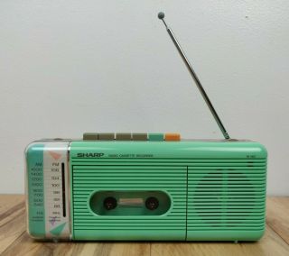Vintage Sharp Qt - 5 (gr) Green Am/fm Radio Cassette Recorder &