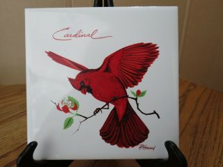 Vintage Screencraft Tile Trivet Cardinal Hand Decorated P.  Howard Red Bird