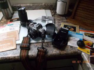 Canon Ae - 1 35mm Camera With Books,  50mm F1.  8,  Sears 80 - 200mm & 28mm,  2x,  Flash,