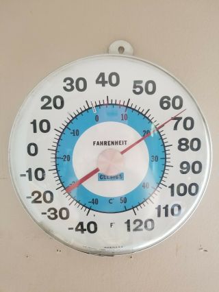 Vintage Jumbo Dial 12 " Aluminum & Tin Outdoor Ohio Thermometer