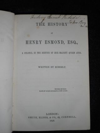 The History of Henry Esmond Esq - 1858 - William Makepeace Thackeray - Novel 3