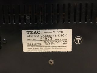 Teac C - 3RX Cassette Tape Deck - 3 Head - DBX 6