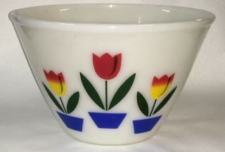 Vtg Fire King Tulips Mixing Bowl Anchor Hocking Ivory Vintage 6” T X 9 1/2” W