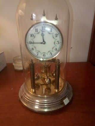 Vintage Forestville Clock Co Brass & Glass Dome 400 Day German Anniversary
