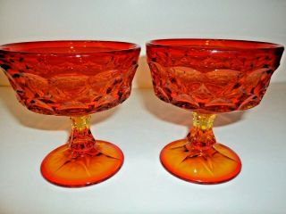 Vtg Tangerine Orange Amberina Depression Glass Sherbet Bowl Dish Set Of 2 Exc