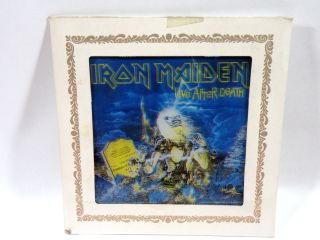 Vintage 1980 ' s Iron Maiden Live After Death Art Glass Double Print Error 3