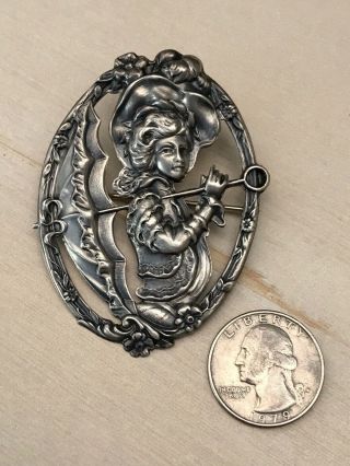 Vintage Sterling Silver Large Brooch 1960s Girl with Parasol 2
