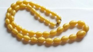 Czech Vintage Art Deco Satin Yellow Glass Bead Necklace Hidden Clasp