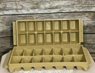 Two Vintage General Electric Plastic Stackable 14 Cube Ice Trays Harvest Gold