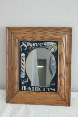 Vintage Old Time Barber Mirror Shaves And Haircuts 2 Bits By The Hensley Company
