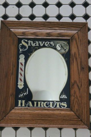 VINTAGE OLD TIME BARBER MIRROR SHAVES AND HAIRCUTS 2 BITS BY THE HENSLEY COMPANY 3