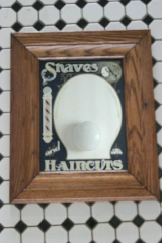 VINTAGE OLD TIME BARBER MIRROR SHAVES AND HAIRCUTS 2 BITS BY THE HENSLEY COMPANY 4