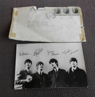 Vintage 1964 Beatles Photo Card Signed To Fan By Louise Harrison George 
