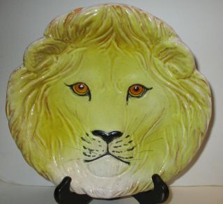 Vintage Hand Painted Lion Head Pottery Bowl Italy Italian