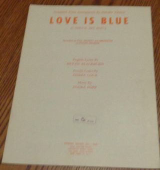Vintage Sheet Music - Love Is Blue - 1968 Edition - Vgc - L 