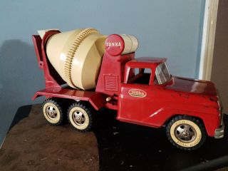 Vintage 1960 ' s TONKA RED CEMENT MIXER TRUCK PRESSED STEEL 3