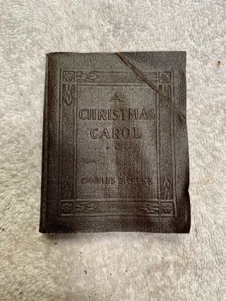 Antique Vintage Little Leather Library Book A Christmas Carol Charles Dickens 4b