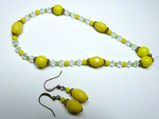 For Joanne - Vintage 1930s Yellow Czech Glass Bead Necklace & Earrings Set