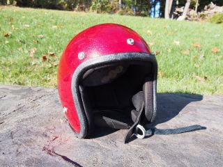 Vintage 1971 Gp - 2 Grant Bell Red Metal Flake Open Face Motorcycle Helmet Size L