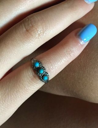 Vtg Native American Turquoise Sterling Silver Child’s Ring Size 2