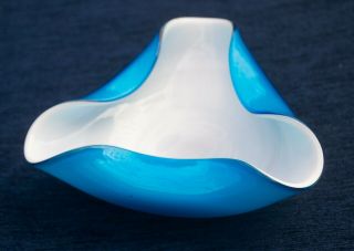 Vintage Murano Art Glass Blue & White Cased Glass Bowl Ashtray