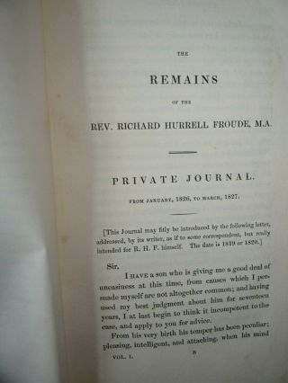 1838 - 39 REMAINS OF THE LATE REVEREND RICHARD HURRELL FROUDE PARTS I - II 4 VOLS ^ 4