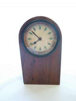 Vintage Walnut Wood Block Desk Clock Mid - Century Style Made In