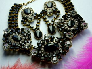 1960s Rhinestone Vintage Preciosa Necklace Demi Set Signed Bijoux M.  G H345