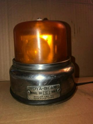 Vintage Whelen Rota Beam Amber Beacon Model 66 12 Volt Magnetic Chrome Base