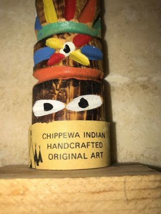 Vintage Wood Chippewa Indian Handcrafted Totem Pole With Art 2