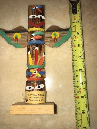 Vintage Wood Chippewa Indian Handcrafted Totem Pole With Art 5
