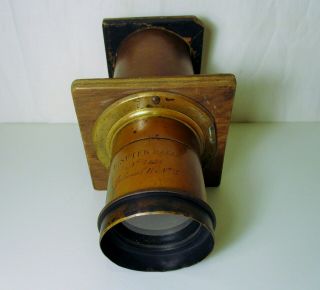 Antique E.  Suter,  Basel,  Aplanat B No.  5 brass Lens,  Slot for Waterhouse Stops 8