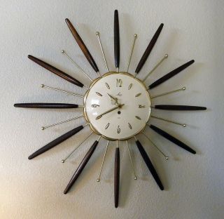 Vintage Lux 8 Day Sunburst Wall Clock - Robert Shaw 1963 Mid Century Modern