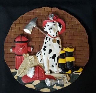 Vintage Round Fire House Dalmatian Dog Stepping Stone Or Wall Hanging