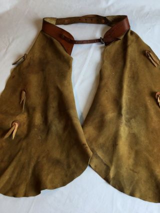 Vintage Authentic Youth / Sm Adult Cowboy Leather Chinks W/ Leather Conchos