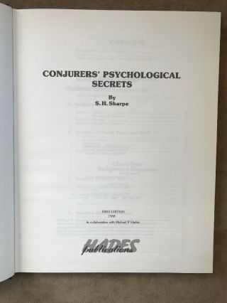 CONJURERS PSYCHOLOGICAL SECRETS - Sharpe FIRST EDITION 1988 Hades MAGIC Scarce 5