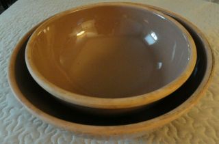 Vintage Brown Stoneware Pottery Bowls - Unnamed - 11 1/2 " & 9 3/4 " Round