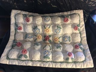 Unique Vintage Bubble Quilted Pillow Sham Pair (2) Embroidered French Country