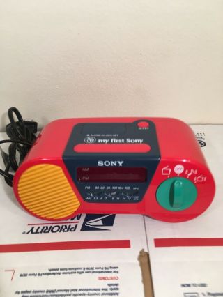 Vtg Sony Alarm Am/fm Clock Radio Primary Colors Red My First Sony Icf - C6000