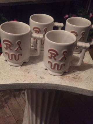 Vintage Frankoma Pottery “branded” Coffee Mugs Set Of 4 Cream Colored - Western