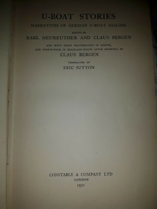 U - Boat Stories by Karl Neureuther and Claus Bergen (1931) Constable & Co. 2