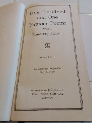 One Hundred and One Famous Poems,  1929 Cable Company Chicago,  VG 2