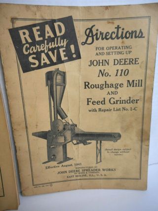 1941 & 1944 Vintage John DEERE Directions Model E Manure Spreader & Feed Grinder 3