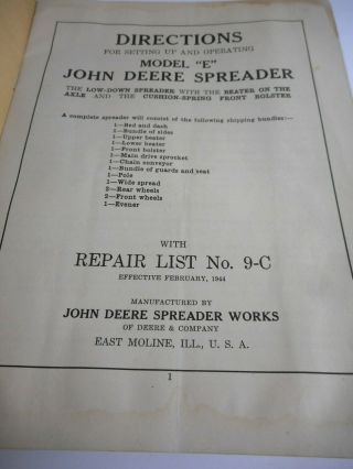 1941 & 1944 Vintage John DEERE Directions Model E Manure Spreader & Feed Grinder 4